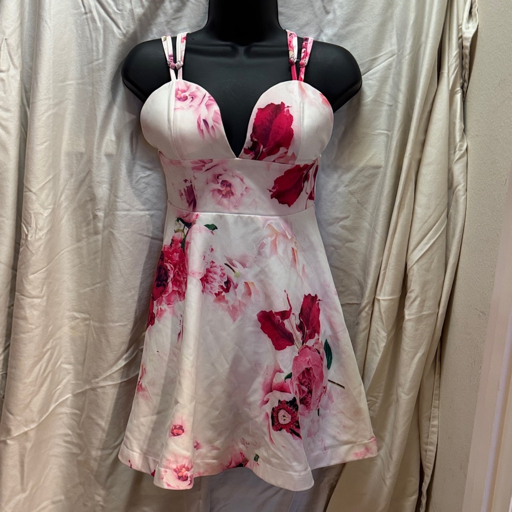L'ATISTE Pink and White Floral Mini Dress